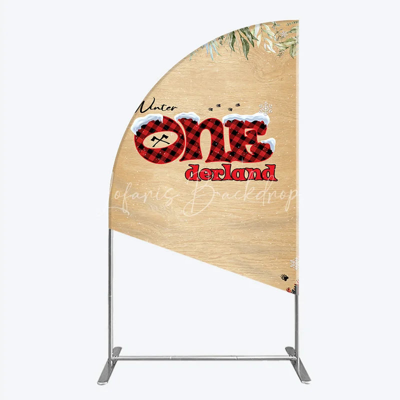 Lofaris Winter Onederland Half Moon Arch Backdrop Rustic Wood Bear Plaid 1st Birthday Prop