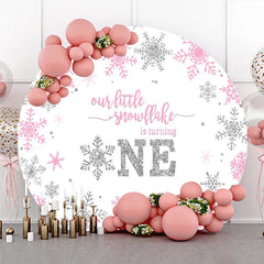 Lofaris Winter Onederland Round Backdrop Pink Silver Snowflake 1st Birthday Decoration Turning One Background