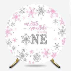 Lofaris Winter Onederland Round Backdrop Pink Silver Snowflake 1st Birthday Decoration Turning One Background