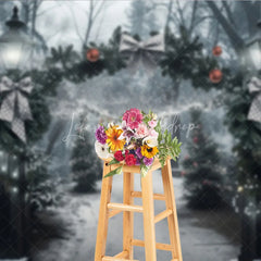 Lofaris Winter Park Christmas Backdrop Street Lamp Grey Bow Light Tunnel Background Snowy Path Holiday Party Decoration