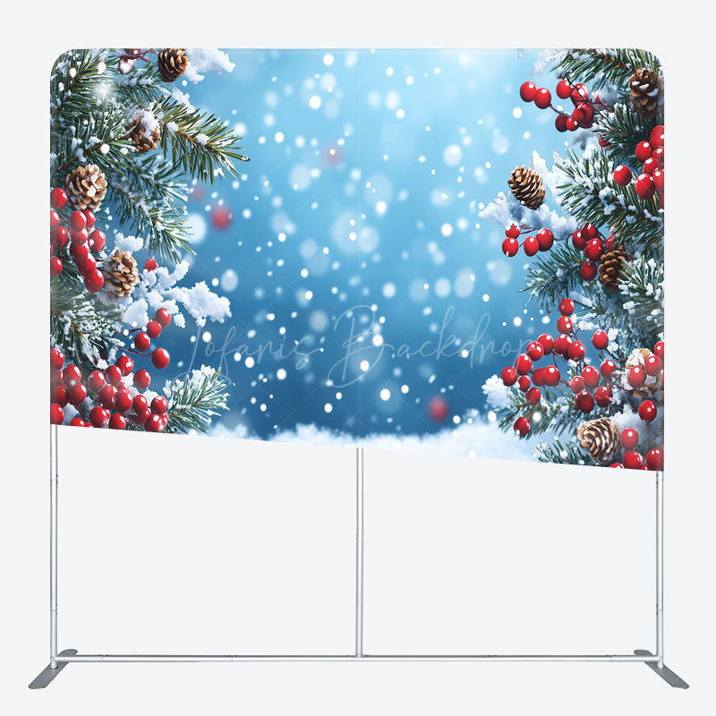 Lofaris Winter Snow and Pine Branch Double-Sided Tension Fabric Backdrop Christmas Red Berries Holiday Party Photo Booth
