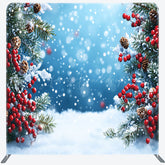 Lofaris Winter Snow and Pine Branch Double-Sided Tension Fabric Backdrop Christmas Red Berries Holiday Party Photo Booth