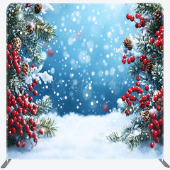 Lofaris Winter Snow and Pine Branch Double-Sided Tension Fabric Backdrop Christmas Red Berries Holiday Party Photo Booth