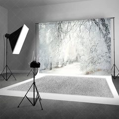Lofaris Winter Snow Forest Backdrop White Frosty Trees and Icy Branches Photography Background for Christmas Holiday