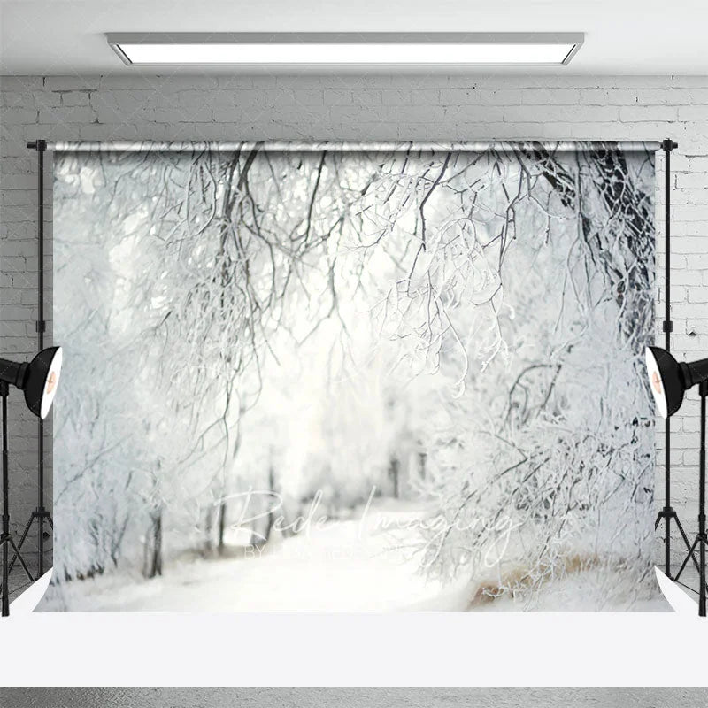 Lofaris Winter Snow Forest Backdrop White Frosty Trees and Icy Branches Photography Background for Christmas Holiday
