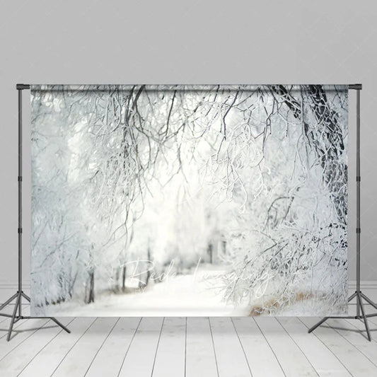 Lofaris Winter Snow Forest Backdrop White Frosty Trees and Icy Branches Photography Background for Christmas Holiday