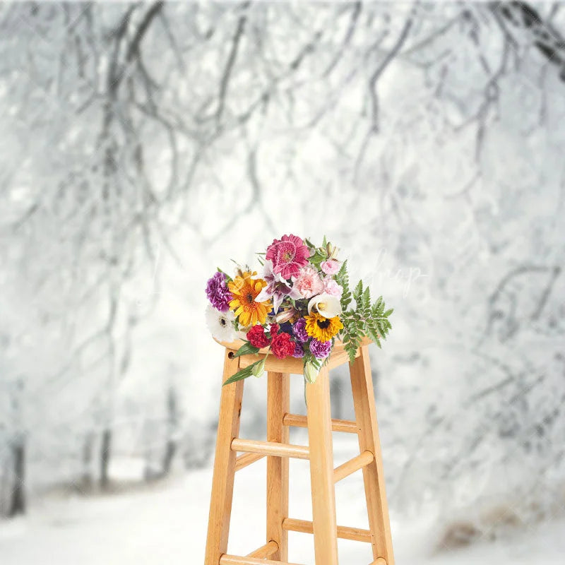 Lofaris Winter Snow Forest Backdrop White Frosty Trees and Icy Branches Photography Background for Christmas Holiday