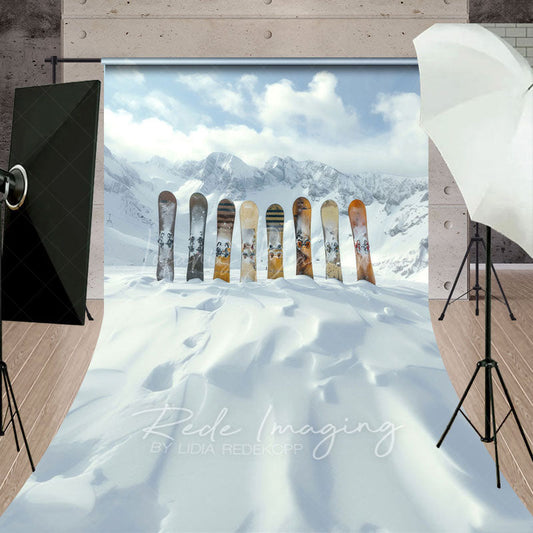 Lofaris Winter Snow Mountain Snowboards Sweep Photo Backdrop