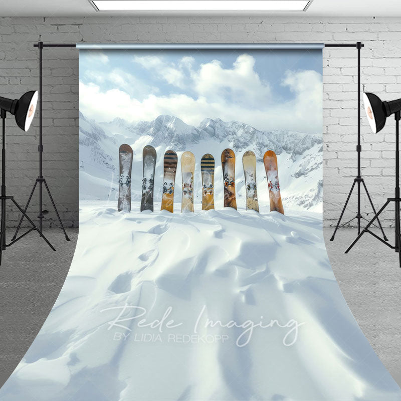 Lofaris Winter Snow Mountain Snowboards Sweep Photo Backdrop