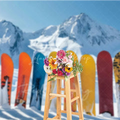 Lofaris Winter Snowboard Backdrop Ski Mountain Snow Photography Background Extreme Sports Sporty Holiday Party Decoration