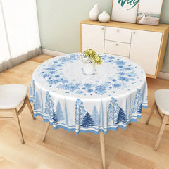 Lofaris Winter Snowflake and Tree Round Tablecloth Blue Forest Silhouette Christmas Holiday Dining Table Decor
