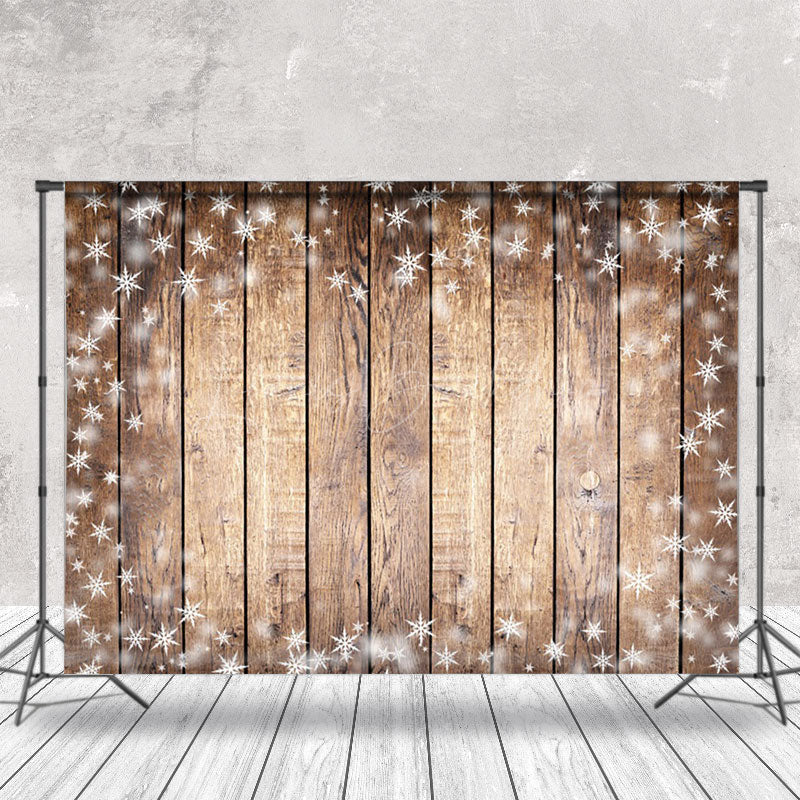 Lofaris Winter Snowflake Brown Wood Christmas Vibe Backdrop