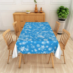 Lofaris Winter Snowflake Rectangle Tablecloth Blue with White Snowflakes Christmas Holiday Table Cover Decor