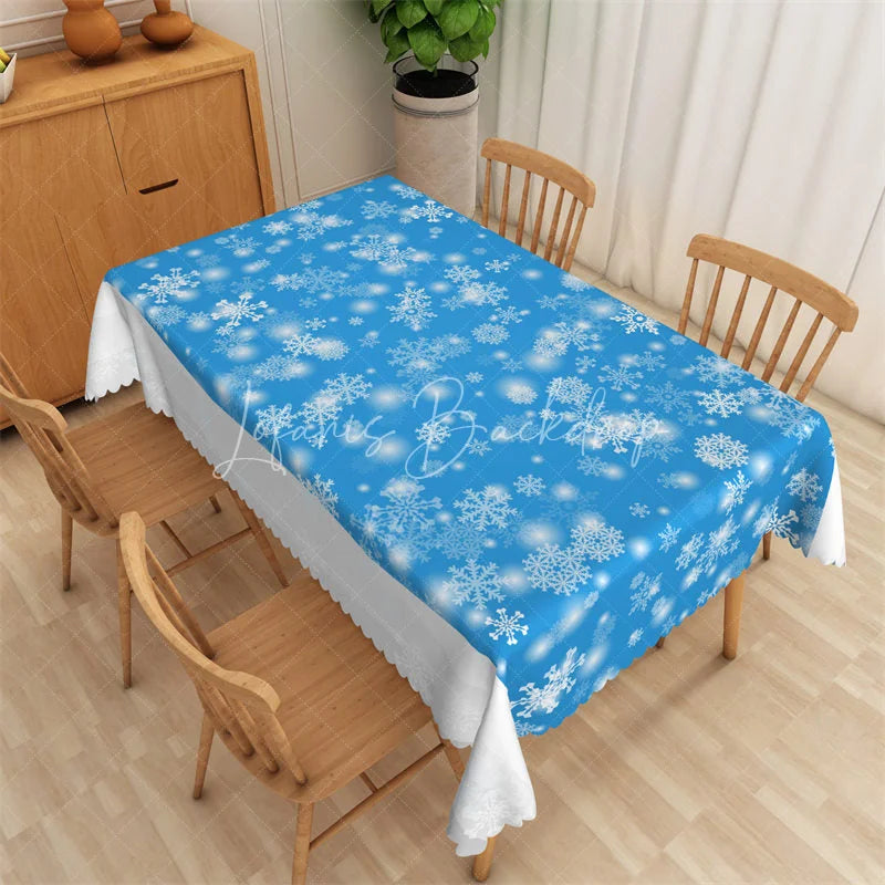 Lofaris Winter Snowflake Rectangle Tablecloth Blue with White Snowflakes Christmas Holiday Table Cover Decor