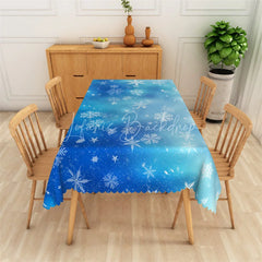 Lofaris Winter Snowflake Rectangle Tablecloth Bright Blue with White Snowflakes Frozen Christmas Table Cover