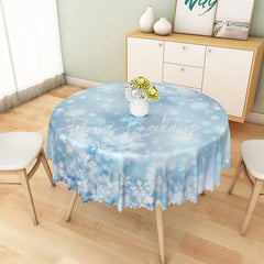 Lofaris Winter Snowflake Round Tablecloth Blue Bokeh Lights Print Elegant Holiday and Christmas Party Decor