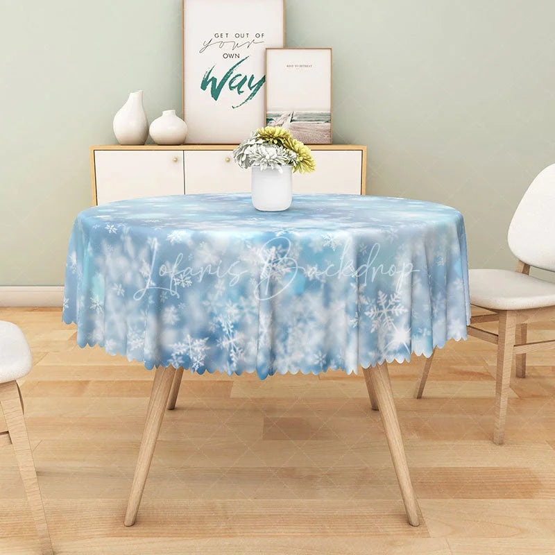 Lofaris Winter Snowflake Round Tablecloth Blue Bokeh Lights Print Elegant Holiday and Christmas Party Decor