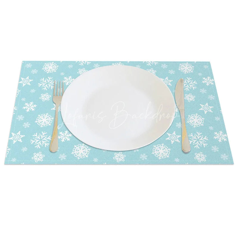 Lofaris Winter Snowflake Set of 4 Placemats Light Blue and White Frozen Christmas Holiday Table Mats