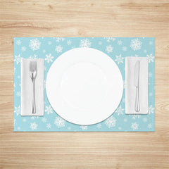 Lofaris Winter Snowflake Set of 4 Placemats Light Blue and White Frozen Christmas Holiday Table Mats