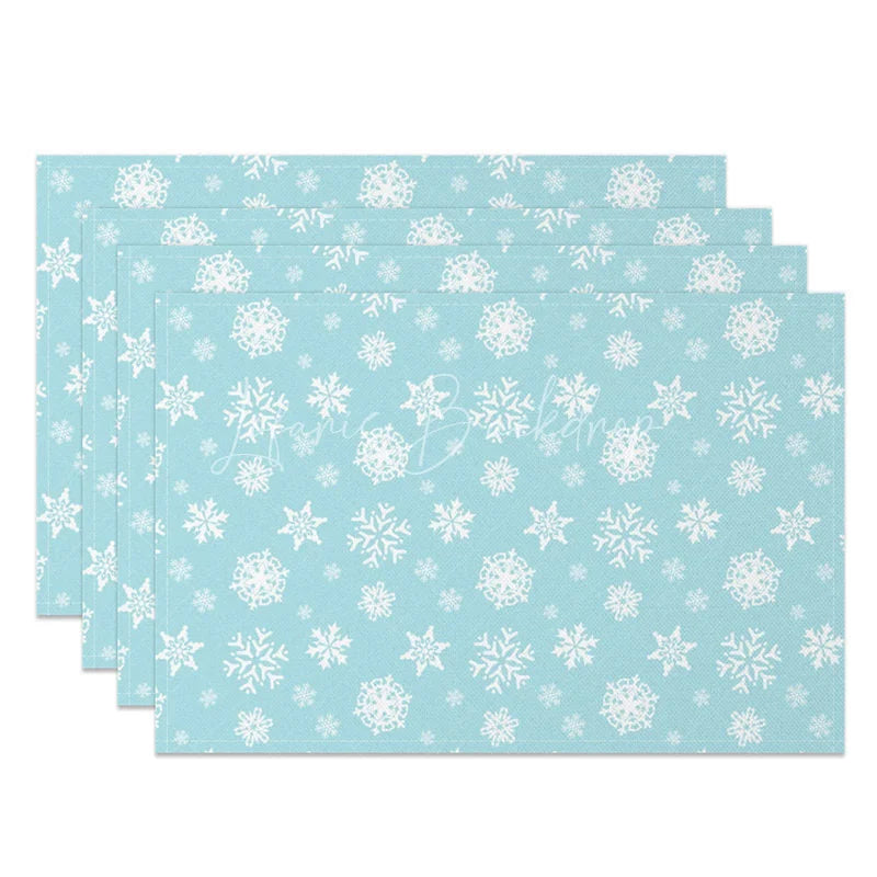 Lofaris Winter Snowflake Set of 4 Placemats Light Blue and White Frozen Christmas Holiday Table Mats