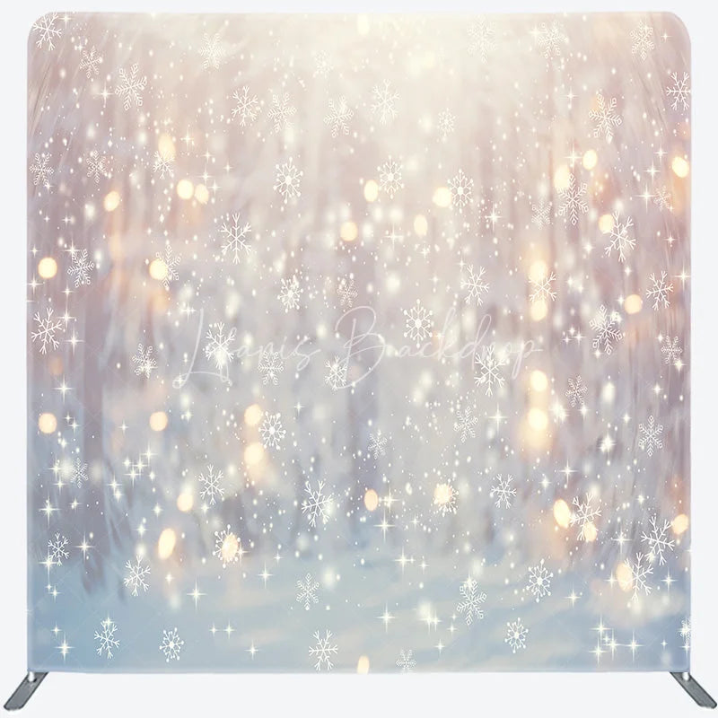 Lofaris Winter Snowflake Tension Fabric Backdrop White Snow Bokeh Lights Christmas Holiday Photography Background