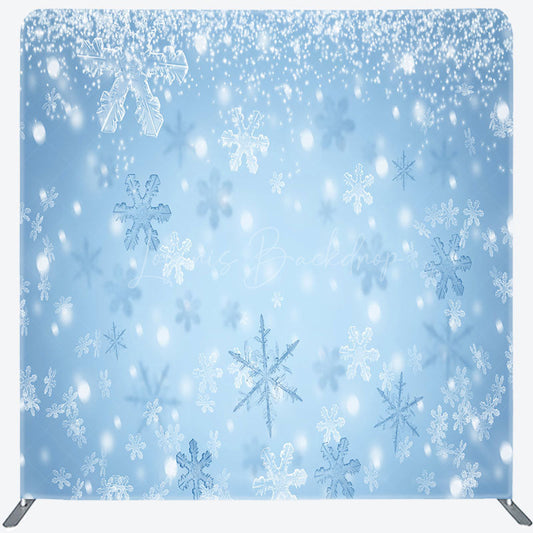 Lofaris Winter Snowflakes Double-Sided Tension Fabric Backdrop Blue Frozen Theme for Christmas Holiday Party Photo Booth