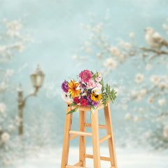 Lofaris Winter Snowy Bird Floral Natural Scenery Backdrop