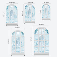 Lofaris Winter Snowy Blue Castle Window Scene Arch Backdrop
