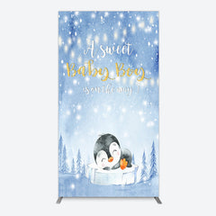 Lofaris Winter Snowy Blue Penguin Baby Shower Arch Backdrop