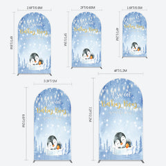 Lofaris Winter Snowy Blue Penguin Baby Shower Arch Backdrop