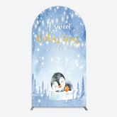 Lofaris Winter Snowy Blue Penguin Baby Shower Arch Backdrop