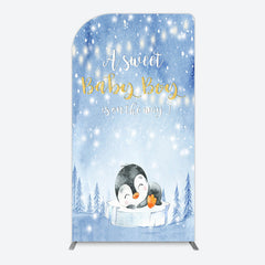 Lofaris Winter Snowy Blue Penguin Baby Shower Arch Backdrop