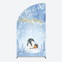 Lofaris Winter Snowy Blue Penguin Baby Shower Arch Backdrop