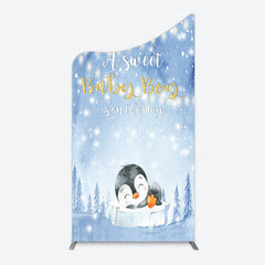 Lofaris Winter Snowy Blue Penguin Baby Shower Arch Backdrop