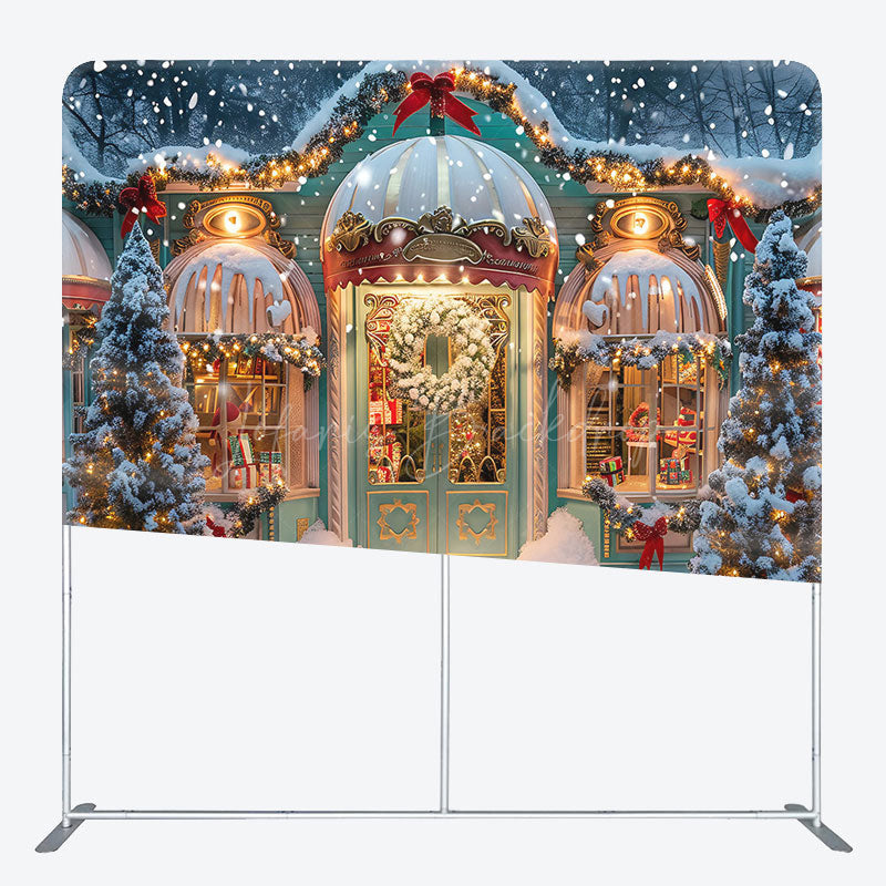 Lofaris Winter Snowy Christmas Store Pillow Cover Backdrop