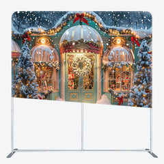 Lofaris Winter Snowy Christmas Store Pillow Cover Backdrop