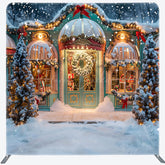 Lofaris Winter Snowy Christmas Store Pillow Cover Backdrop