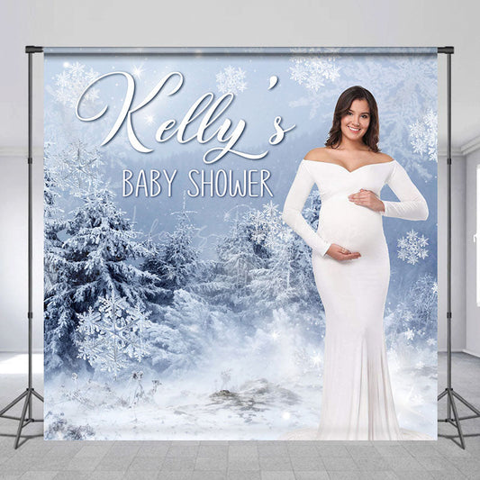 Lofaris Winter Snowy Forest Custom Photo Baby Shower Backdrop