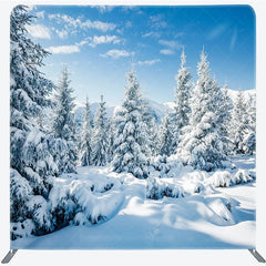 Lofaris Winter Snowy Forest Tension Fabric Backdrop Blue Sky Pine Tree Nature Background Wonderland Scenic Decoration