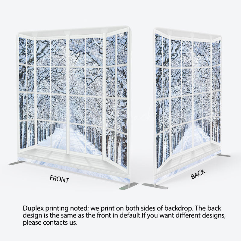 Lofaris Winter Snowy Forest Window Scene Christmas Backdrop