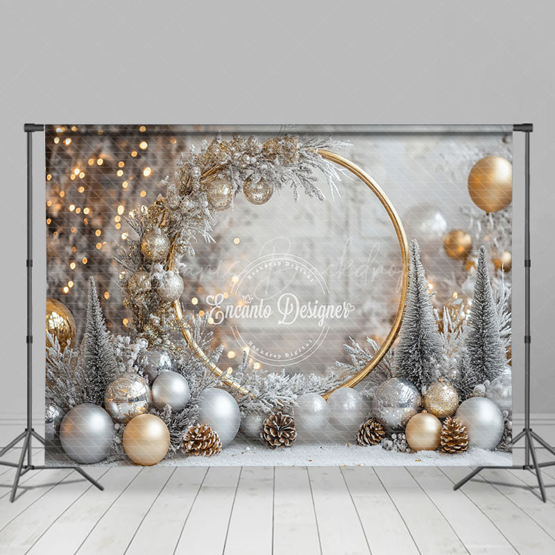 Lofaris Winter Snowy Gold Light Christmas Room Set Backdrop