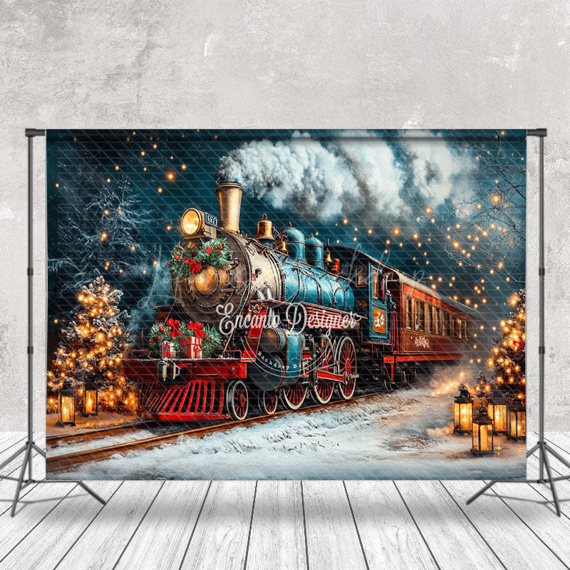 Lofaris Winter Snowy Night Retro Train Christmas Backdrop