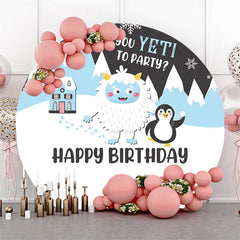 Lofaris Winter Snowy Penguin Sheep Round Birthday Backdrop