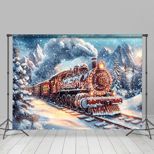 Lofaris Winter Train Passing Through Christmas Backdrop