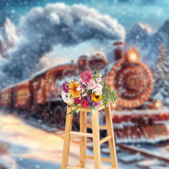 Lofaris Winter Train Passing Through Christmas Backdrop