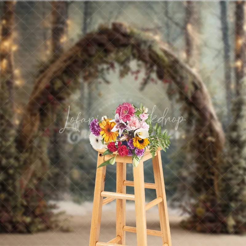 Lofaris Winter Wedding Arch Backdrop Round Pinecone with String Lights Enchanted Forest Holiday Photo Prop