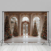 Lofaris Winter White Palace Xmas Tree Festive Photo Backdrop