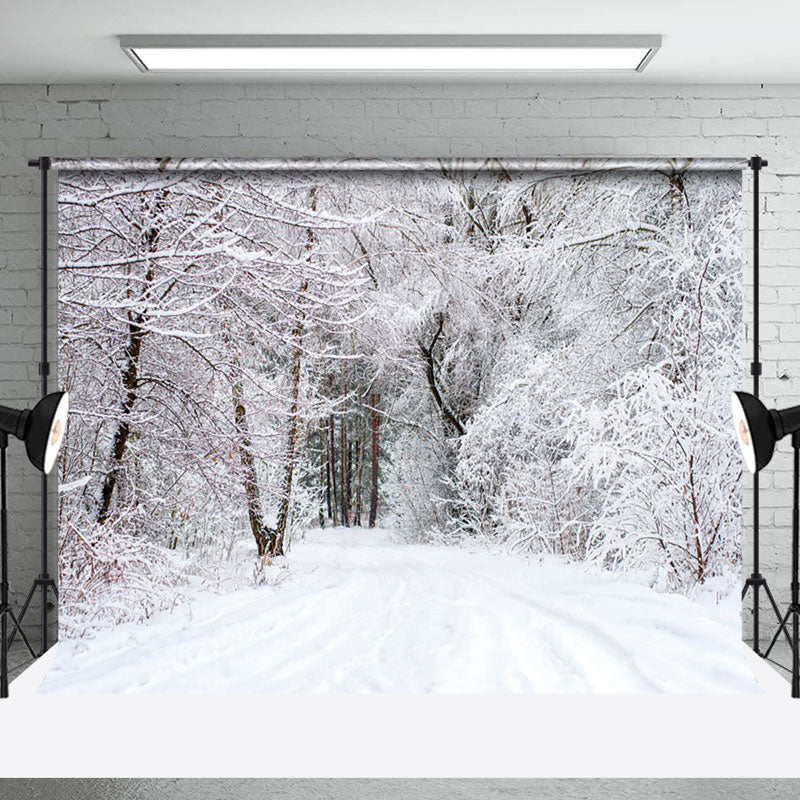 Lofaris Winter White Snowy Natural Forest Scene Backdrop