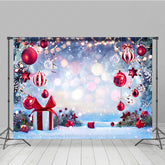 Lofaris Winter Wonderland Christmas Backdrop with Red Ornaments and Snow Bokeh Lights Holiday Party Photo Booth