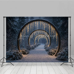Lofaris Winter Wonderland Light Tunnel Photography Backdrop Snowy Path with Glowing Arches Magical Christmas Forest Scene